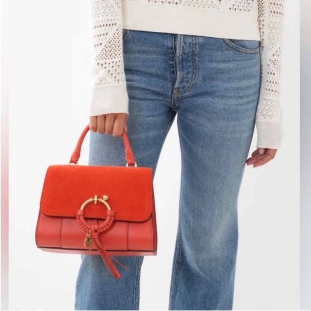 🆕 SEE BY CHLOE JOAN MINI CROSSBODY BAG FLAP TOP HANDLE GIPSY ORANGE LEATHER - Picture 2 of 16